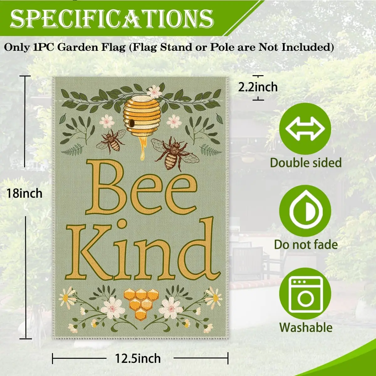 Hafhue Bee Kind Garden Flag, 12 x 18 Inch Double Sided Farmhouse Holiday Yard Garden Lawn Decoration Flag, Summer Bee Yard D uui