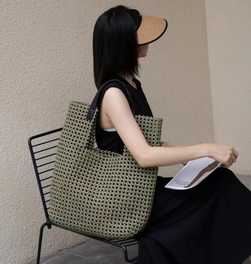 2025 Luxury Hollow Out Woven Large Capacity Tote Bag Brand Women Rope-woven Fashion Handbag Harajuku-style Shoulder Underarm Bag