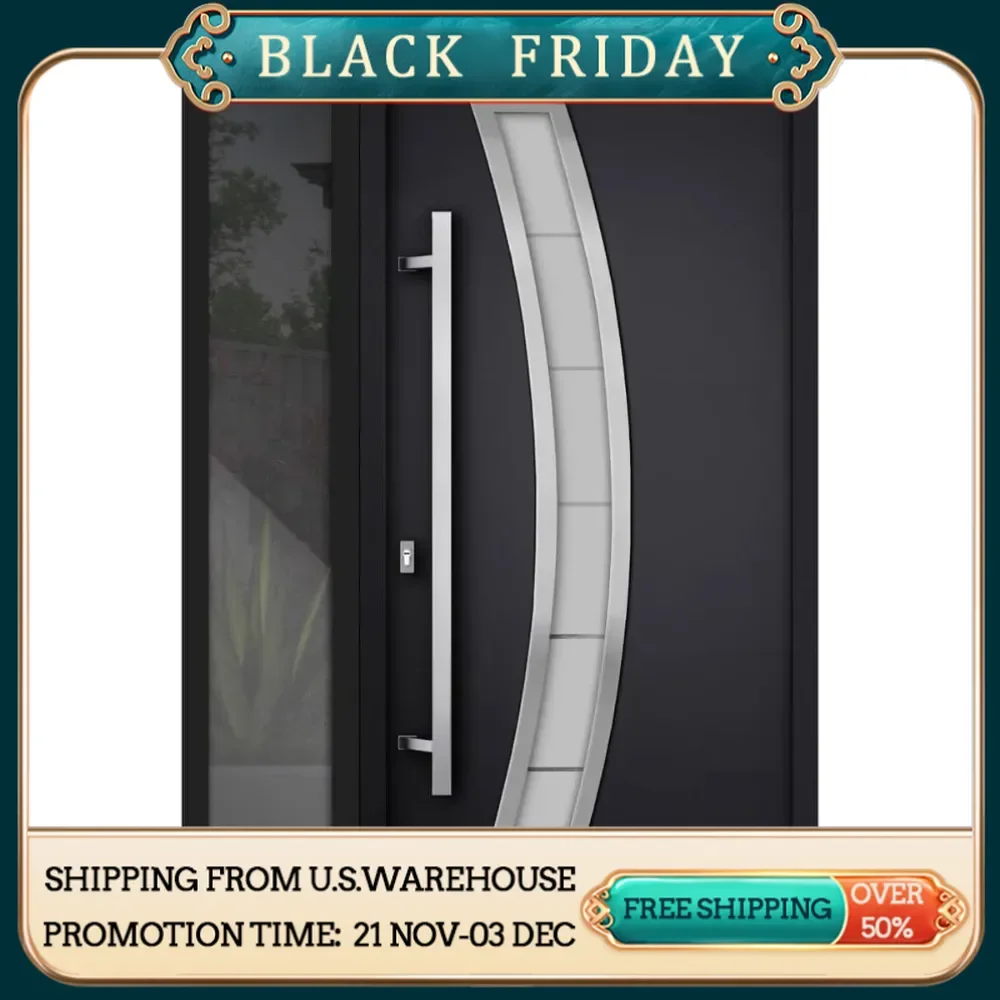 Front Exterior Prehung Steel Door(36inches Door with 16inches Side Light) x 80 Right-Hand Inswing/Deux 6500 Black Enamel/Side