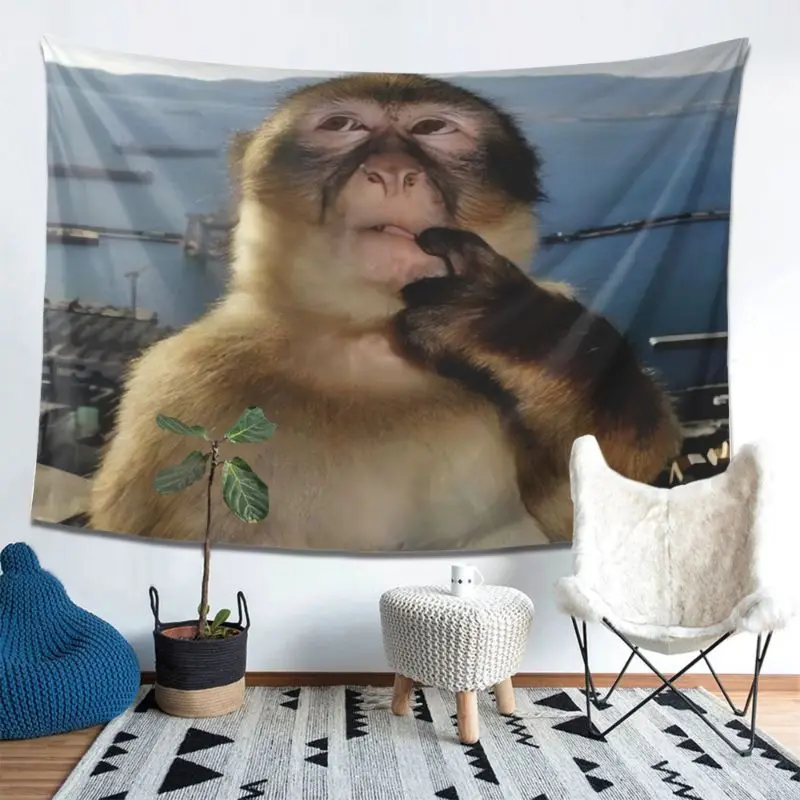 VIKAMA Monkey Portrait Sea View Wide Tapestry Wall Hanging for Room Wall Art Cozy Aesthetic Retro Stylish Home Decor