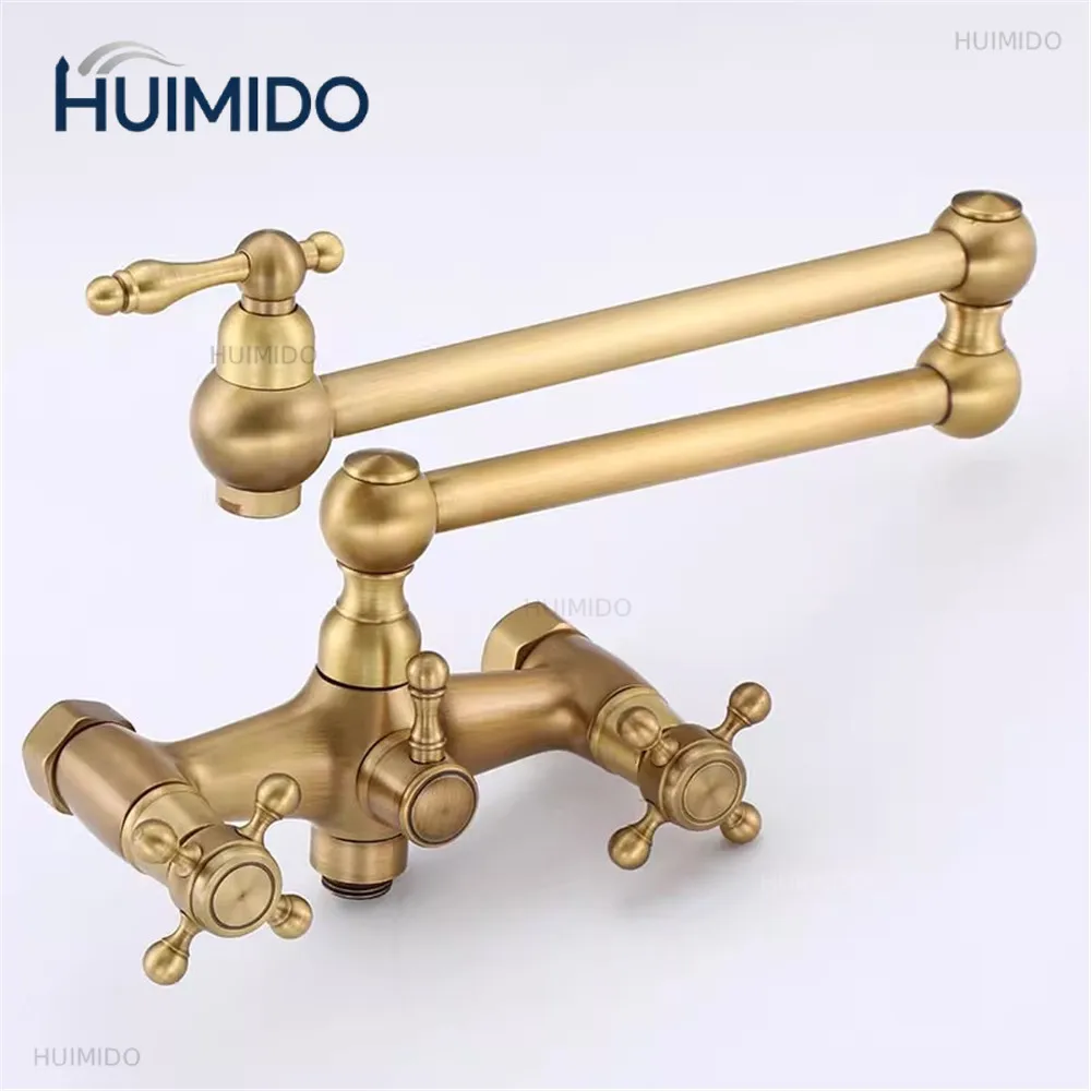 Foldable Kitchen Faucet  Antique Bronze Pot Filler Tap Hot and Cold Single Hole Sink Tap Rotate Folding Spout Brass