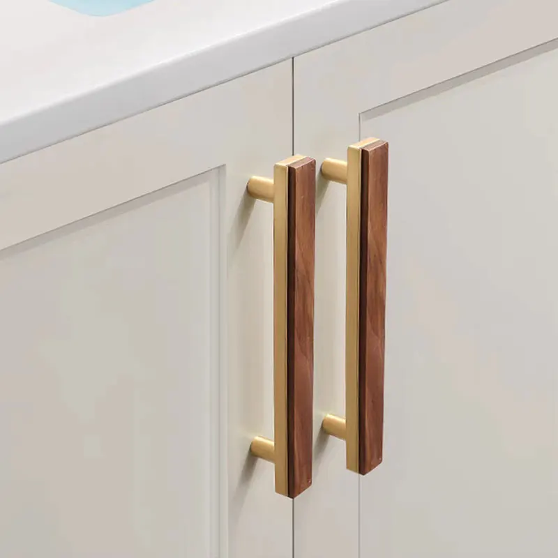 Black Walnut Cabinet Handles Pearl Grey Gold Square Drawer Knobs Bedroom Solid Wooden Wardrobe Pulls Simple Furniture Hardware