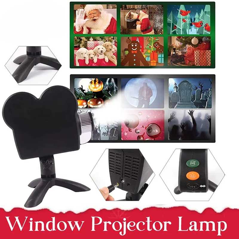 Christmas Halloween Projector Window Pumpkin Ghost Projection Built-in 12 Movies Lamp Lights with Tripod Festival Party Decor