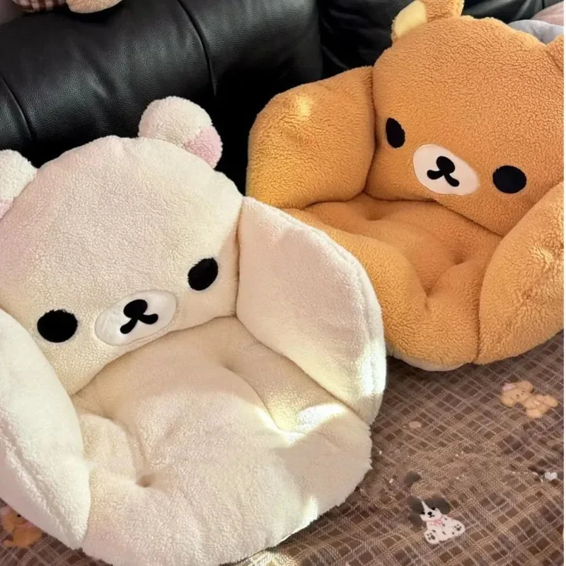 2027 New Rilakkuma Plush Bolster Thickened Winter All-in-one Seat Cushion For Chairs Cushion Tatami Seat Pillow Warm Mat Car Sea