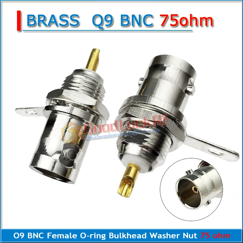 

75Ω ohm Q9 BNC Female O-ring Bulkhead Washer Nut Mount solder cup Welding panel RF Connector Adapter Socket