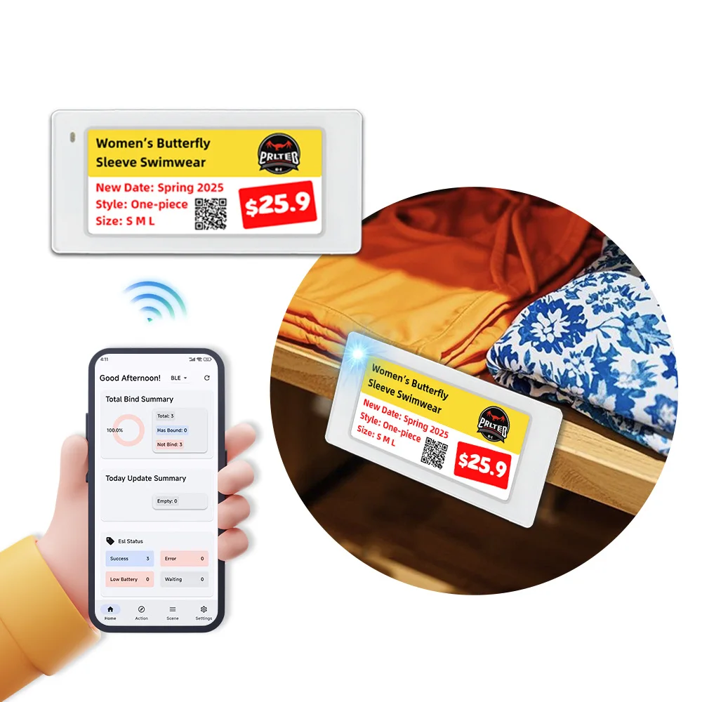 أربعة ألوان 2.13/2.9/7.5 Ble Esl سوبر ماركت علامات الأسعار الرقمية ملصق الرف الإلكتروني للتسوق