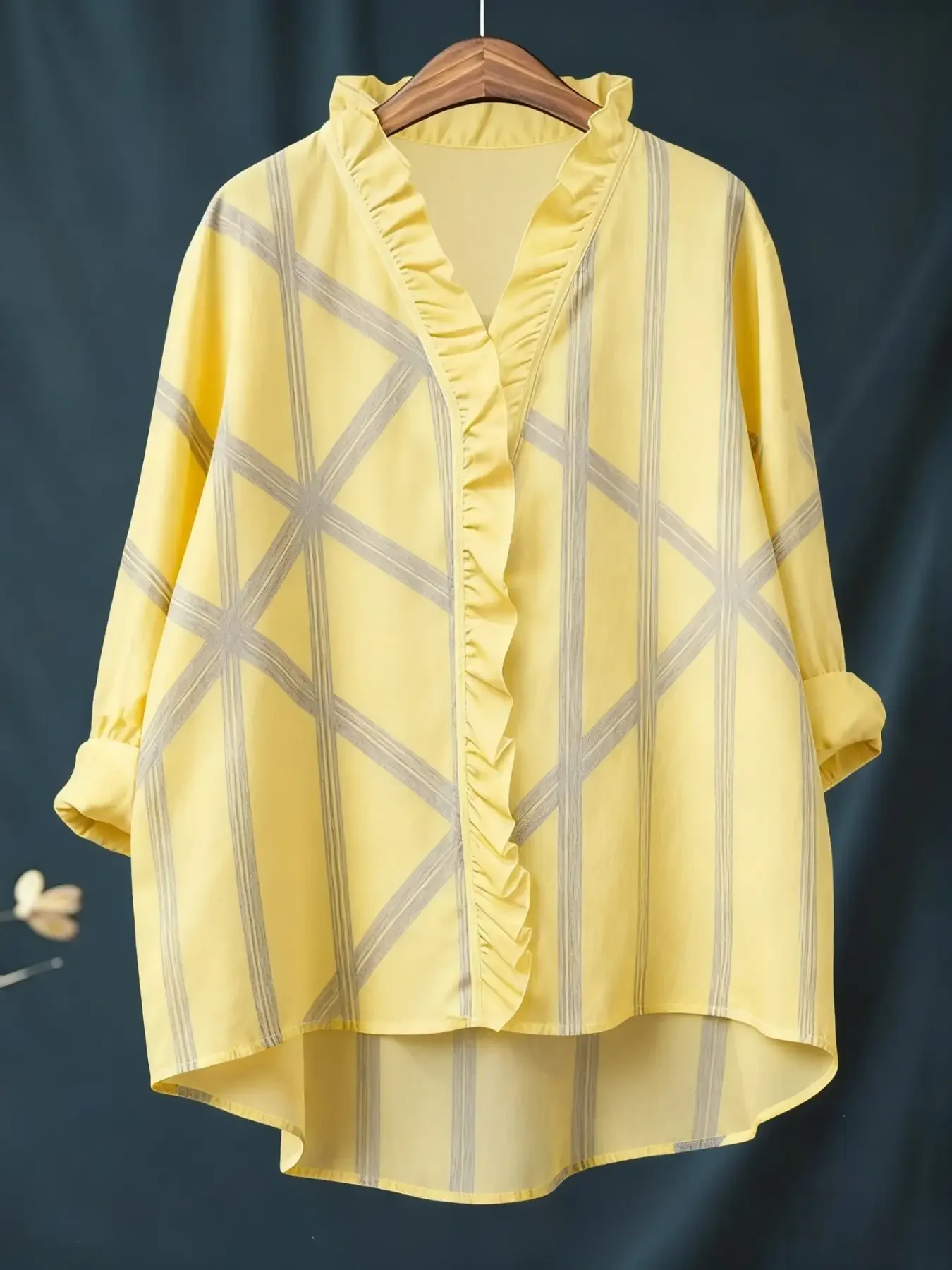 2026 autumn new V-neck casual top, women's long sleeved lace shirt, Non elastic full body printed shirt