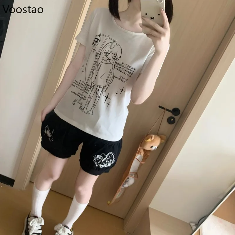日本のかわいいロリータスタイルショーツ女性甘い漫画刺繍弾性ウエストショートパンツ夏の女の子かわいい Y2k ポケットショーツ