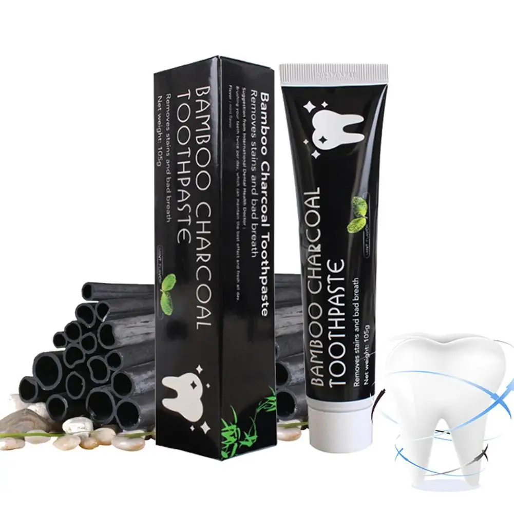 Dentifrice noir en bambou pour blanchir les dents, nettoyage en profondeur, produits de soins au charbon de bois, tout usage, 2 pièces