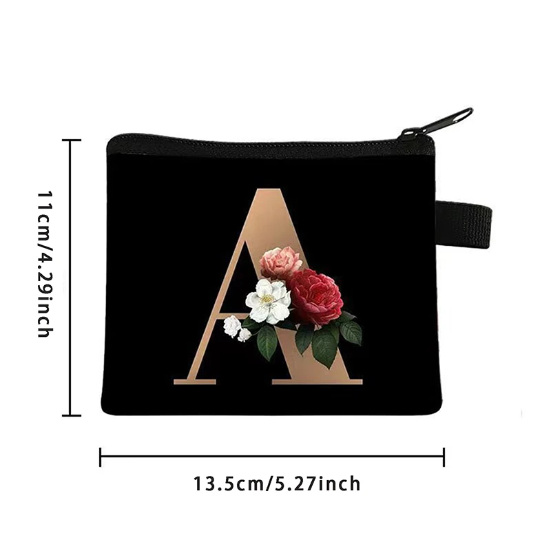 Monedero con 26 iniciales de A-Z para mujer, monedero con letras y flores, llavero con cremallera, bolsa pequeña Kawaii con pintalabios, bolsa bonita para regalo