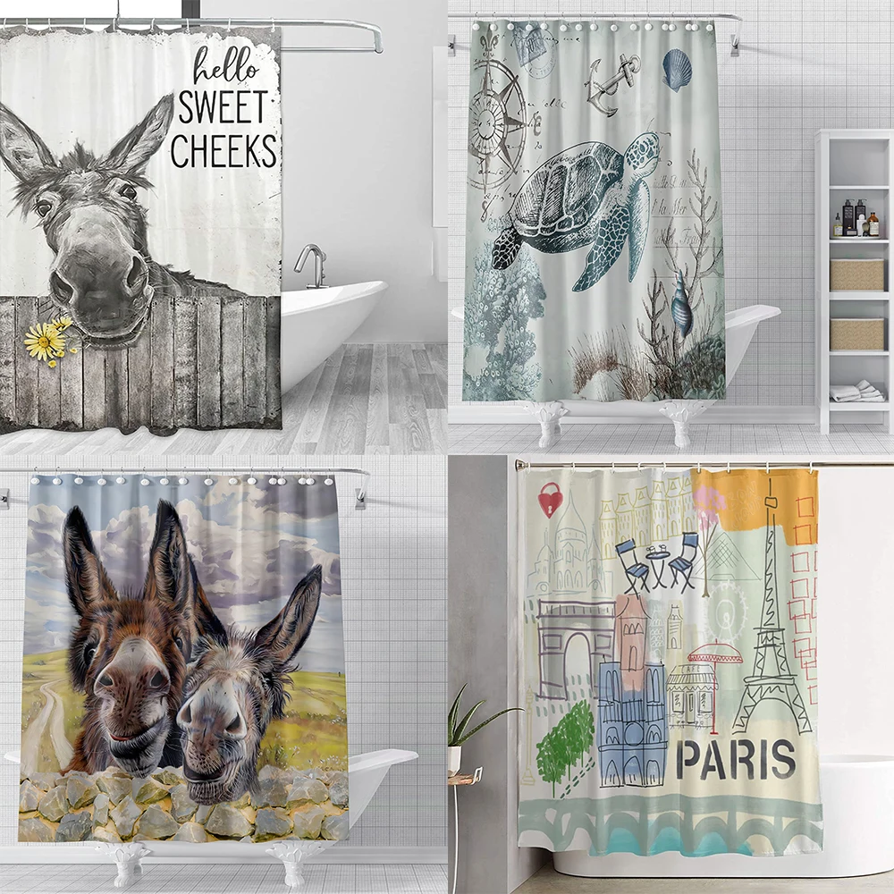 

Funny Donkey Bathroom Curtain Country West Rural Shower Curtain Turtle Animal Waterproof Bathroom Curtain Shower With Hooks
