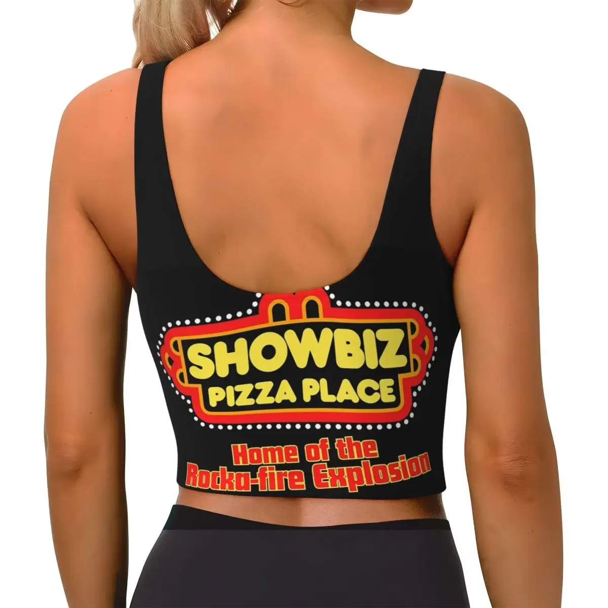 Custom Showbiz Pizza Place Retro Restaurant Design Women Sports Bra High Impact Vest Gym Workout Yoga Crop Tank Top