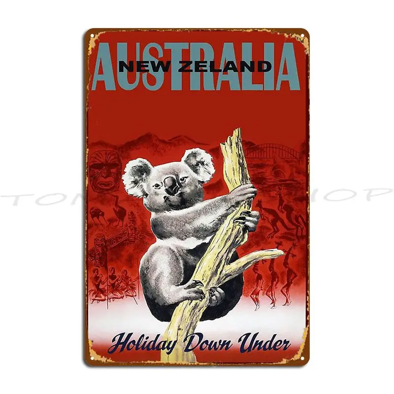1950 Holiday Down Under Australia New Zealand Travel Metal Plaque Poster Designing Pub Bar Wall Decor Designing Tin Sign Poster