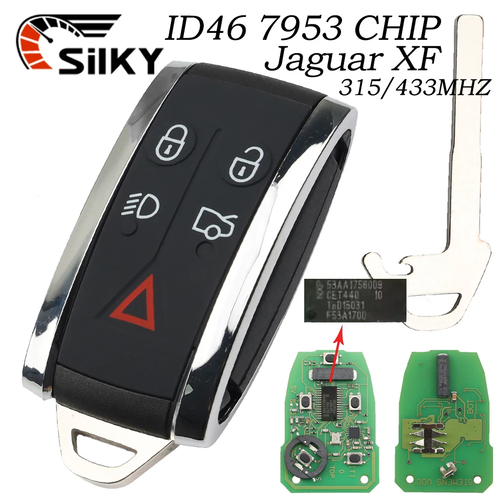 SilKY 5Button KR55WK49244 KR55WK45694 ID46 PCF7953 Chip 315/433MHz Car Remote Key For Jaguar XF XK XJ8 XK8 XFR XKR 2006-2013