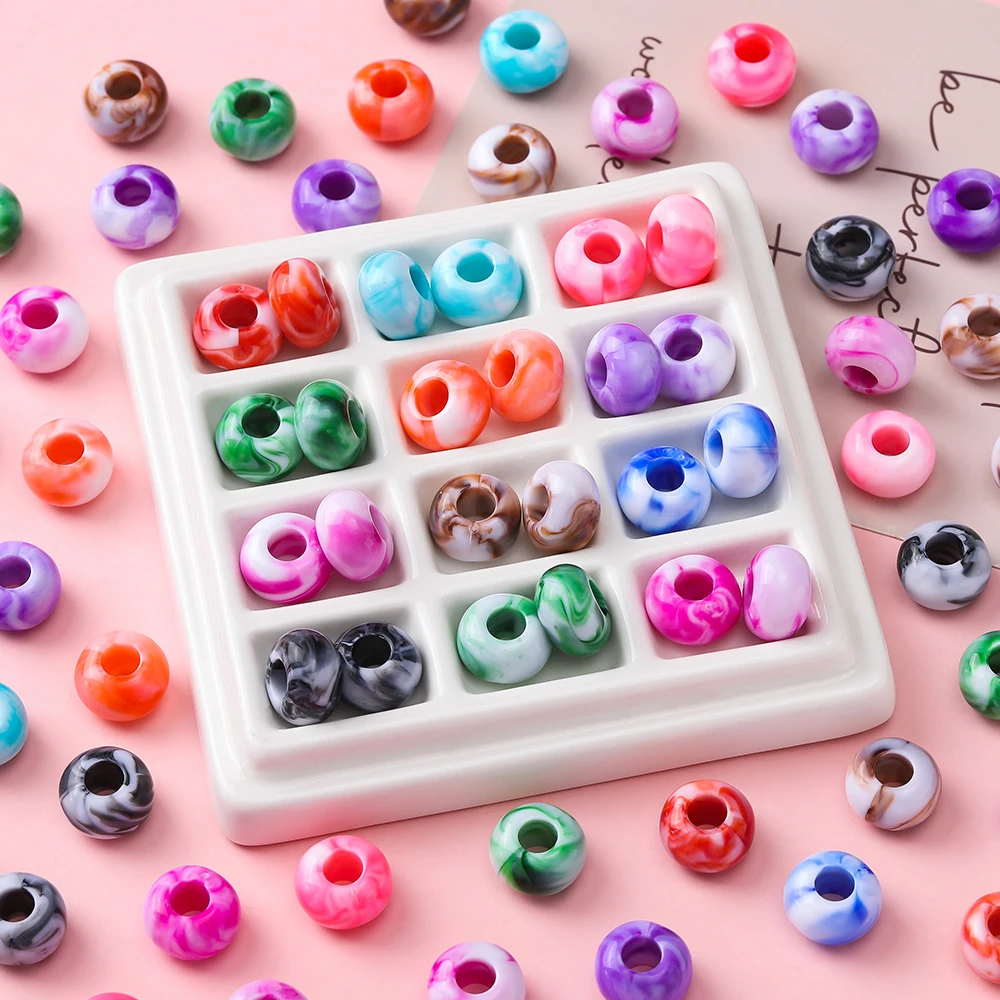 

20pcs Acrylic Mixed Color Big Holes Beads Round Spacer Loose Beads for DIY Necklace Bracelet Earring Jewelry Making Accessories
