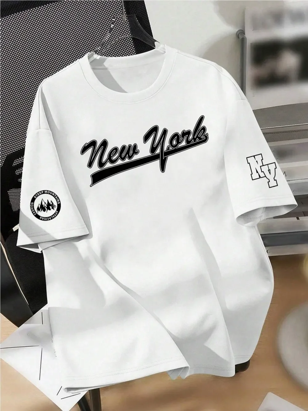 Mens T Shirt New York Graphic Tee Casual Short Sleeve Black Varsity Oversized Streetwear Cool Urban Retro Soft Vintage Top