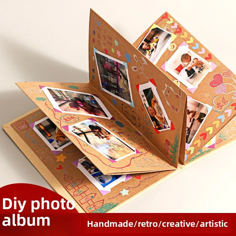 

10 pages accordion folding diy small photo album This kraft paper growing souvenir book Creative Gift folding type