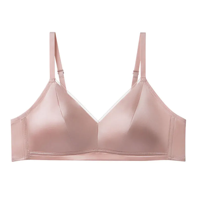 High end version silk satin without steel ring bra French smooth mulberry silk thin underwear bra Gently adhere to the skin