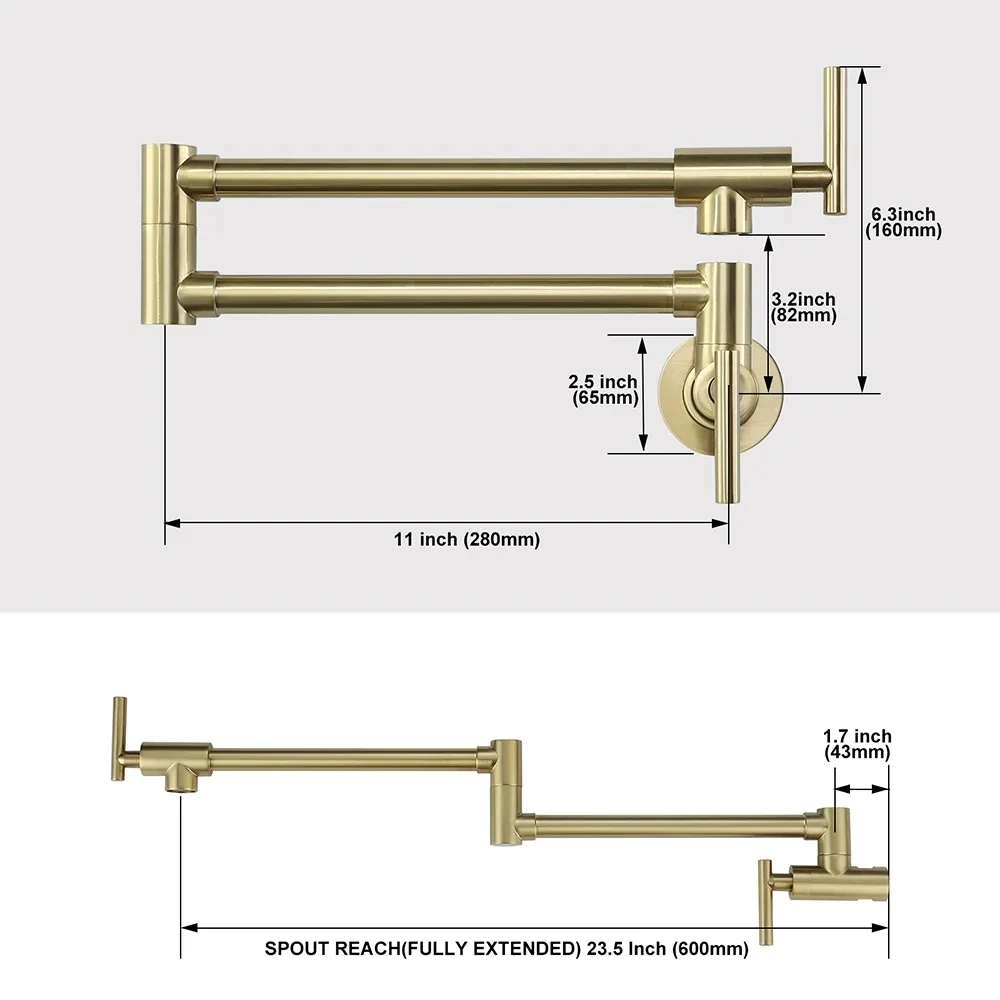 High quality American Style Brushed Gold Brass Fold Single Cold Water Tap Kitchen Wall Mount Pot Filler Faucet Tap,Black,Chrome