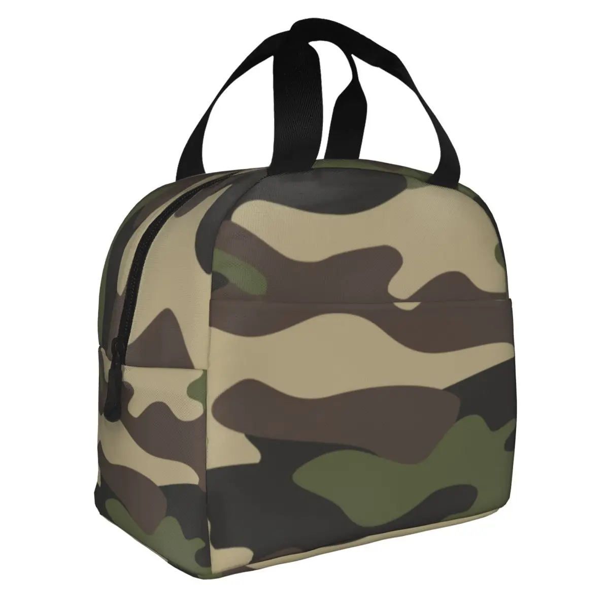 Green Brown Military Camouflage Insulated Lunch Bag for Women Leakproof Army Jungle Camo Thermal Cooler Bento Box