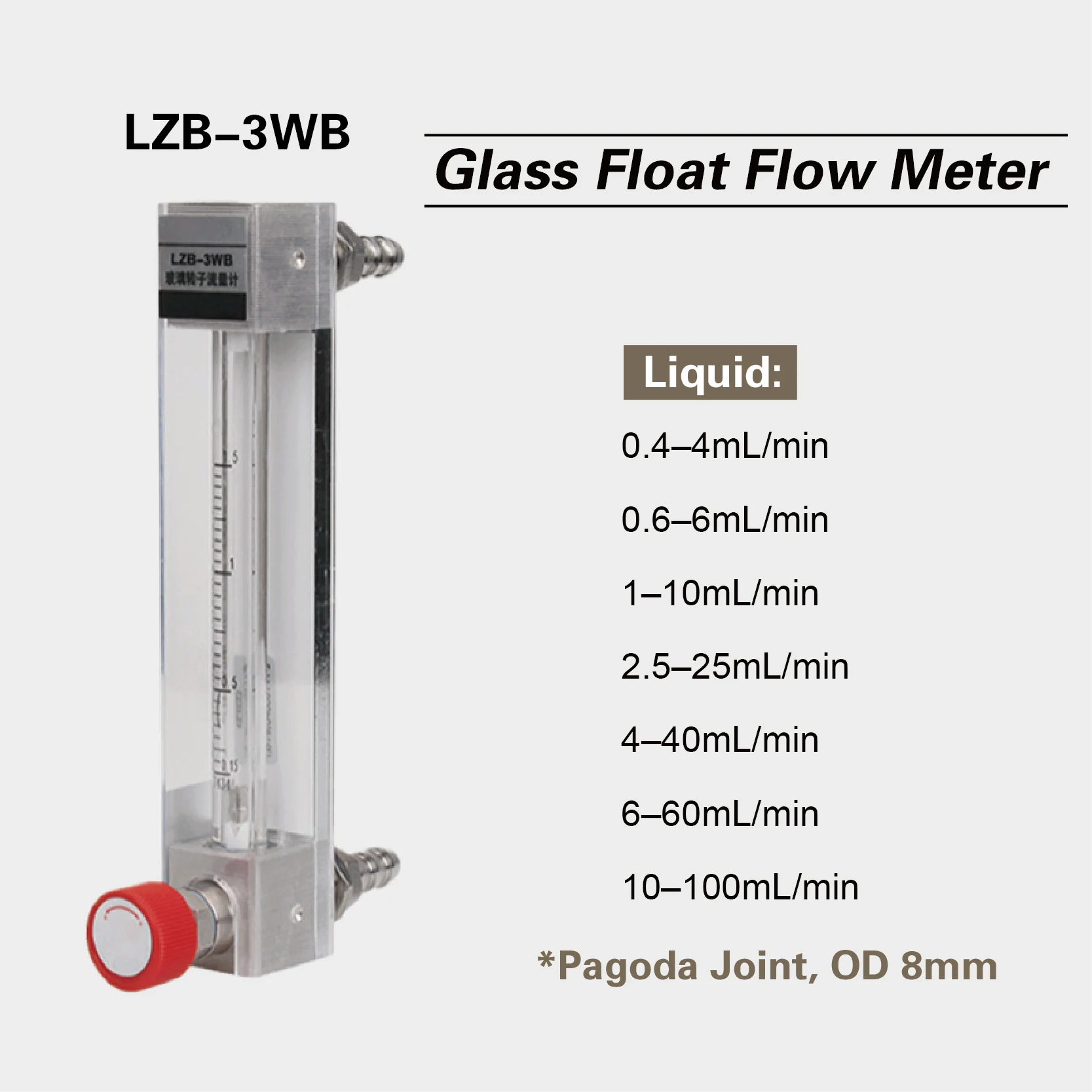 LZB-3WB Glass Rotameter Liquid Flow Meter Glass Tube Float Flow Meter for Water and Pure Water Measurement