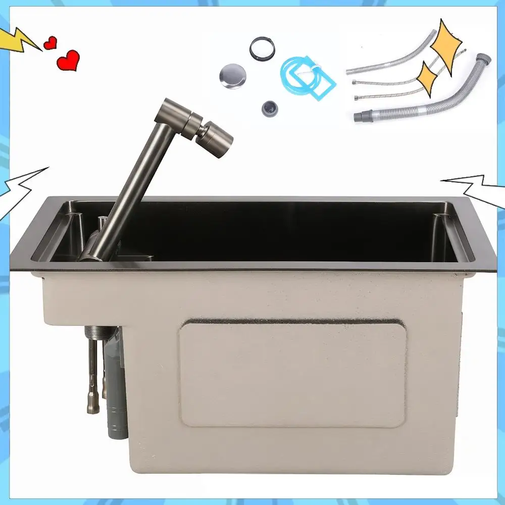 

Heavy Duty 304 Stainless Steel Bar Sink Single Bowl Undermount with Faucet Waterproof Anti Condensation Coating for Camper Home