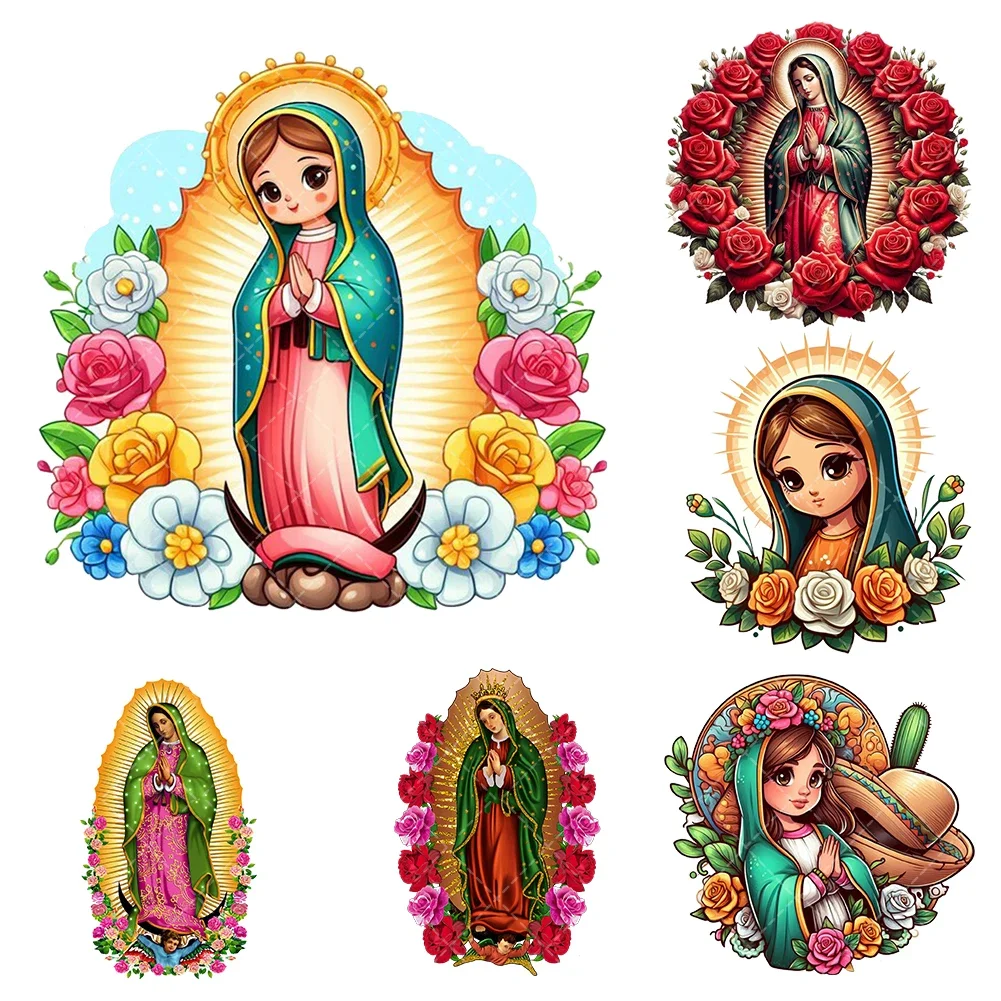 

New Christian Mary Iron On Heat Transfer Stickers For Clothes DTF Pinted Vinyl Thermal Appliques Washable T-Shirt Decal