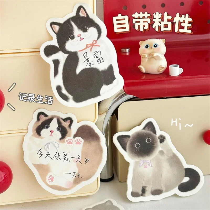 Cute Pet Kitten Special-shaped Sticky Notes Cute Cat Family Series Cute Kitten Message Stickers Handbook Material Paper Kawaii