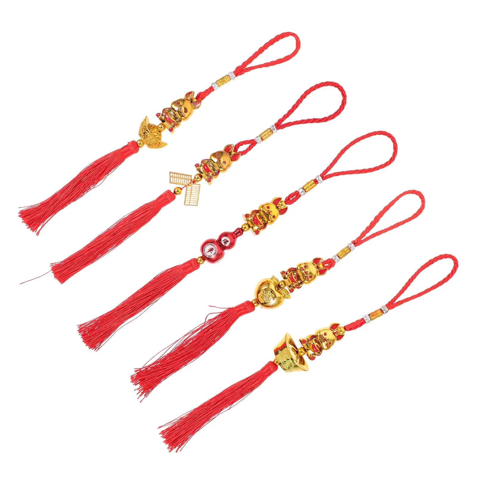 

5Pcs Traditional Chinese New Year Pendant Gourd Tassel Decor for Front Door Car Interior Holiday Festival Hanging Ornament