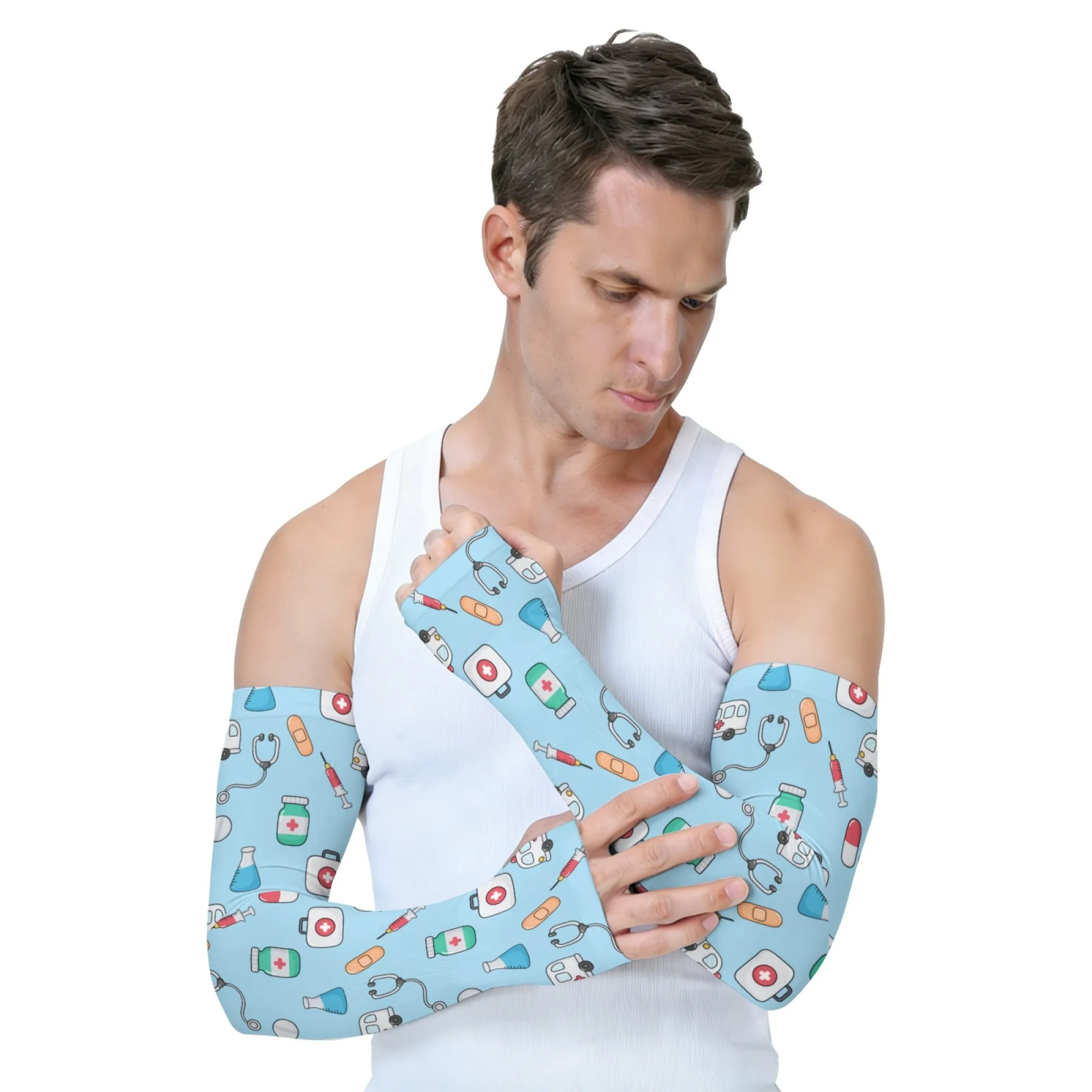 

Cartoon Medical Theme Ice Arm Sleeves Breathable Non-slip Comfortable Cooling Sleeves Outdoor Cycling Sports Protective Sleeves