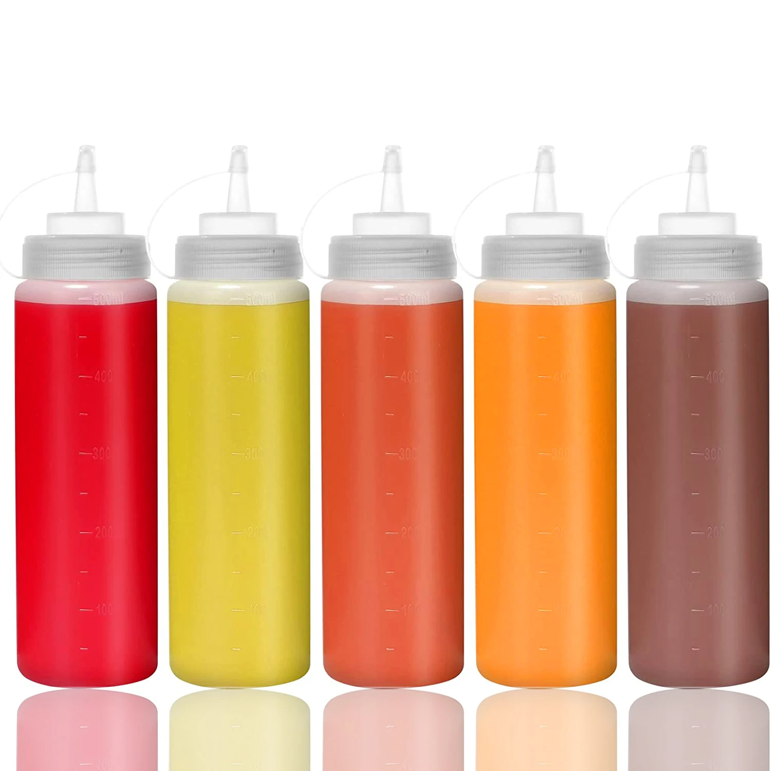 1/2/4/6pcs Condiment Squeeze Bottles with Caps, Plastic Squeeze Dispensers with Measurements for Ketchup, BBQ, Sauces, Syrup