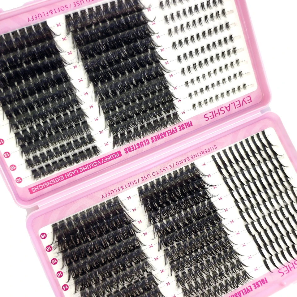Kit de extensiones de pestañas DIY de 60 filas, clusters individuales, estilos mixtos 10-18mm con bond y seal, herramienta de maquillaje 2