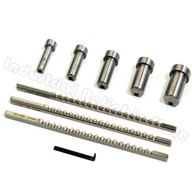 CNC Keyway Broaches Set 9pcs 1/8A 1/16A 3/32A Broach with Bushing  and Shim Set Inch Sized High Speed Steel Cutting Tool New