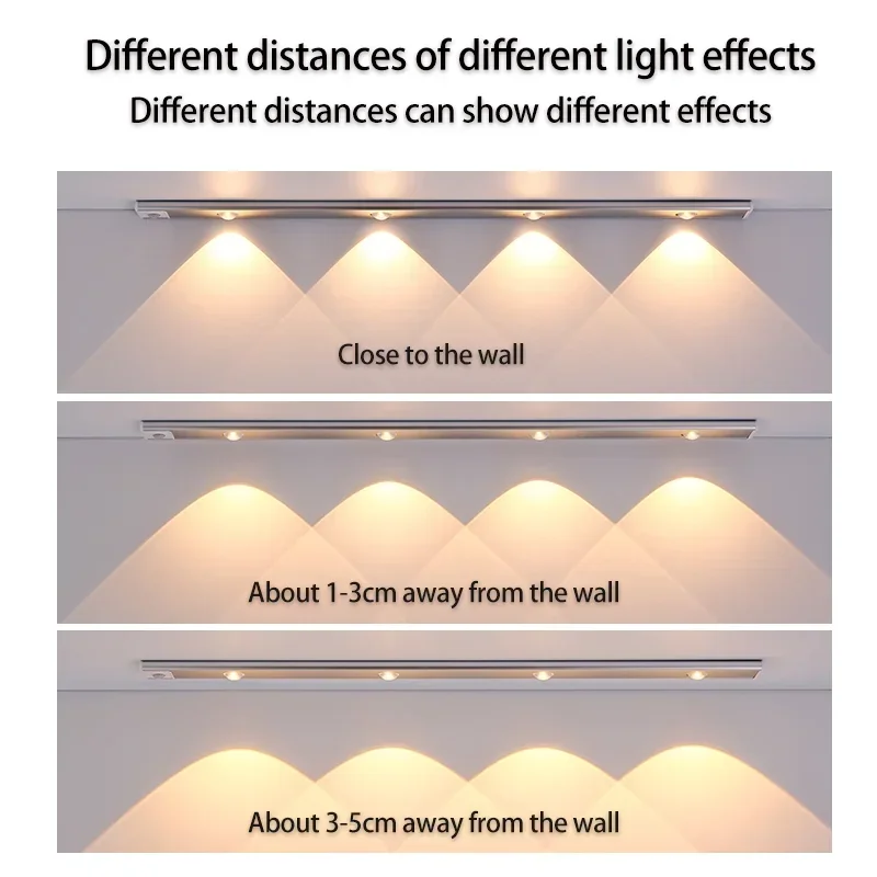 3 in 1 Under Cabinet Lights LED Lights for Kitchen Bedroom Wardrobe Closet Wireless Lamp with Motion Sensor 20/30/40/60cm