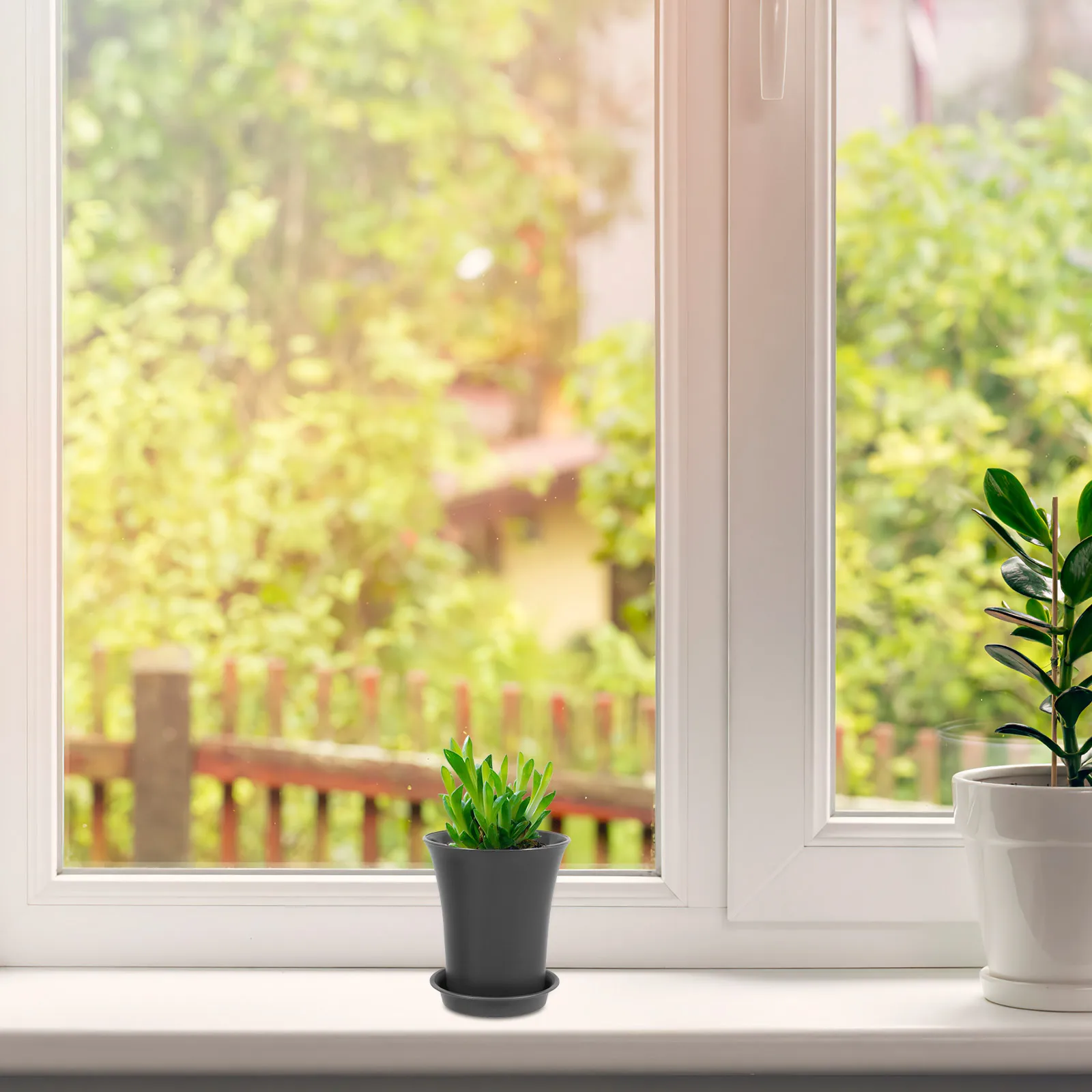 

10Pcs 9cm Dark Grey Mini Flower Pots Indoor Outdoor Succulents Planters Drainage Holes Saucer Tray Plastic Pots for Plants