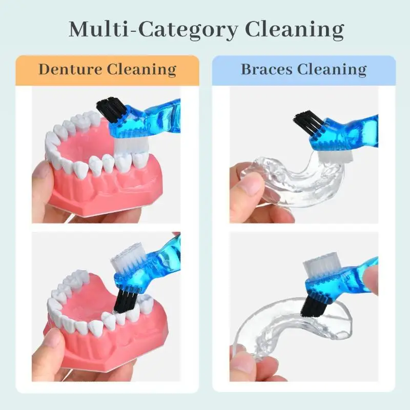 1Pc Mini Denture Cleaning Brush Toothbrushes Invisible Braces Brushes Dual Heads False Teeth Brushes Descaling Brush Oral Care