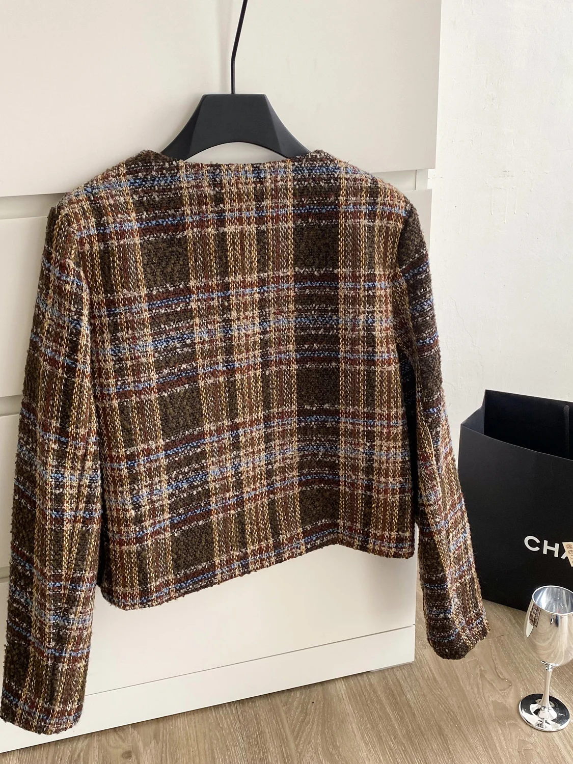 Ele ort Coat for Women round Ne Metal Bule Faionable Plaid Top Ladies Premium Sle Loose Fit Long Sve Coat