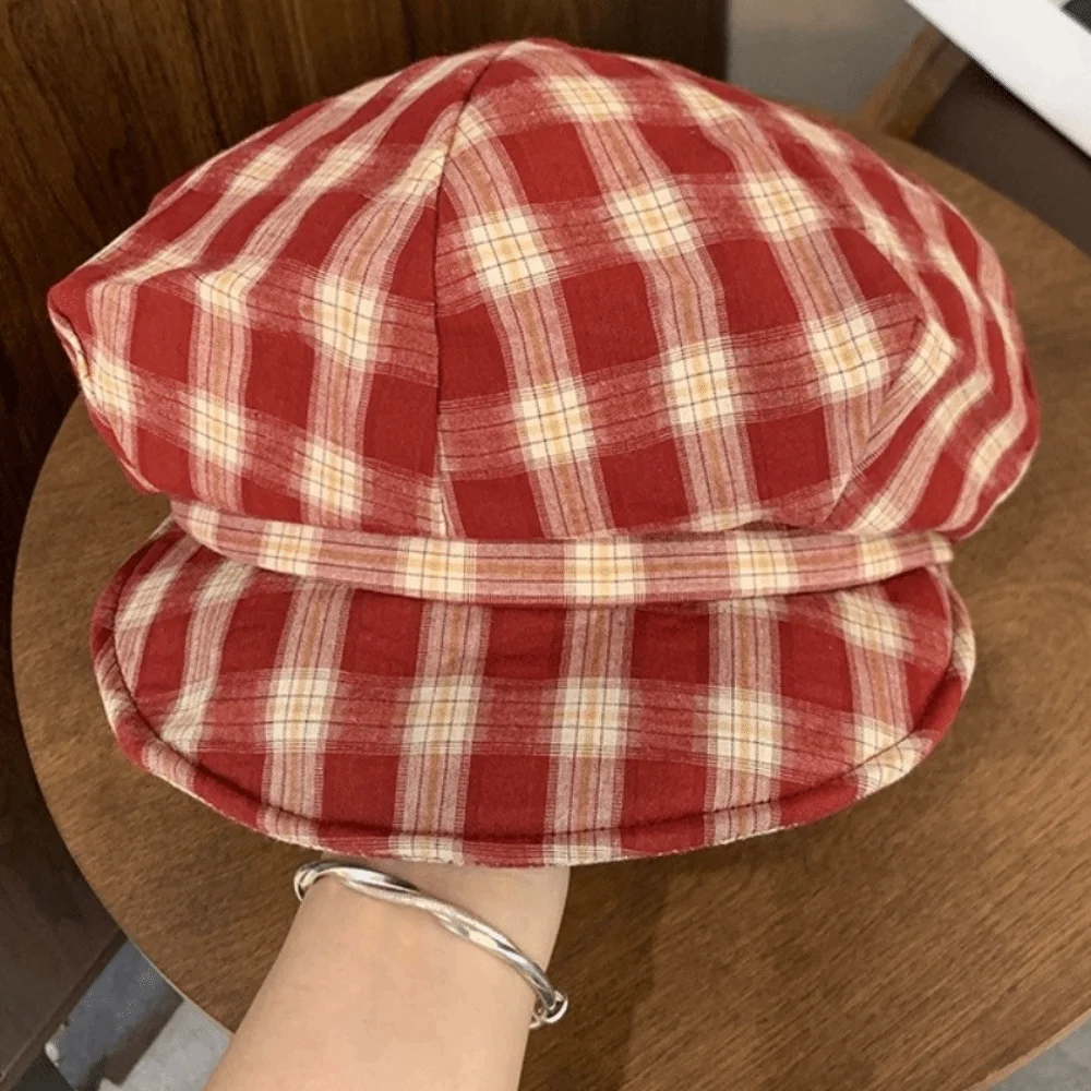Fashion Soft Plaid Beret Hat Irregular Octagonal Retro Style Octagonal Hat Thin Brim Vintage Painter Artist Cap Women Girls