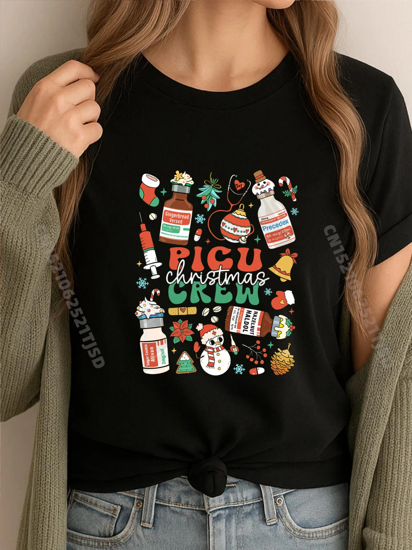 

Groovy Picu Crew Медсестра Рождественская медсестра Технология Белая футболка Женщина Хэллоуин Графика