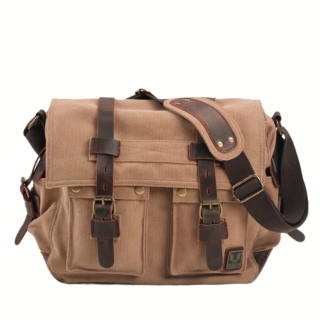 Vintage canvas and Crazy horse leather waterproof messenger bag for men and women single shoulder outdoor casual crossbody bag