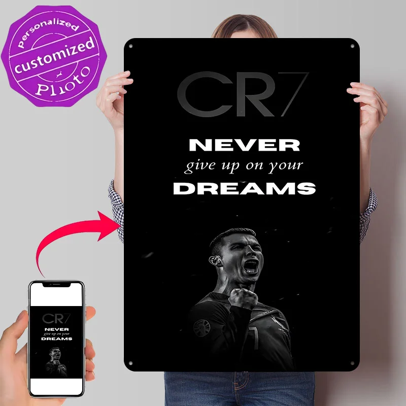 Cristiano Ronaldo Motivational Poster Retro 3D Printed Metal Signs Customized Wall Hanging Gift for Living Room Decoration Art