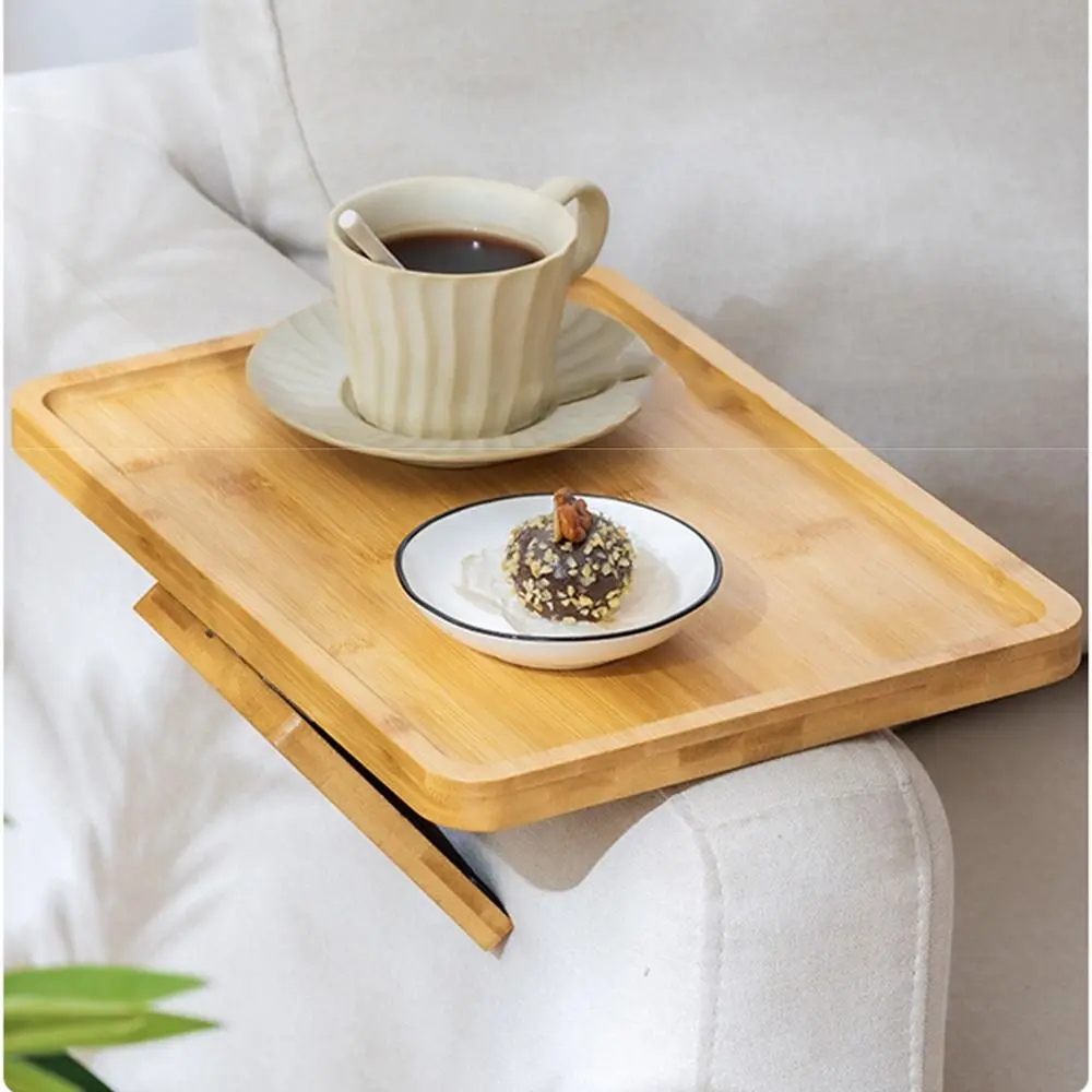 

Space Saving Wooden Folding Sofa Table Anti-slip Sturdy Sofa Armrest Tray Clip-On Convenient Sofa Arm Rest Organizer Household