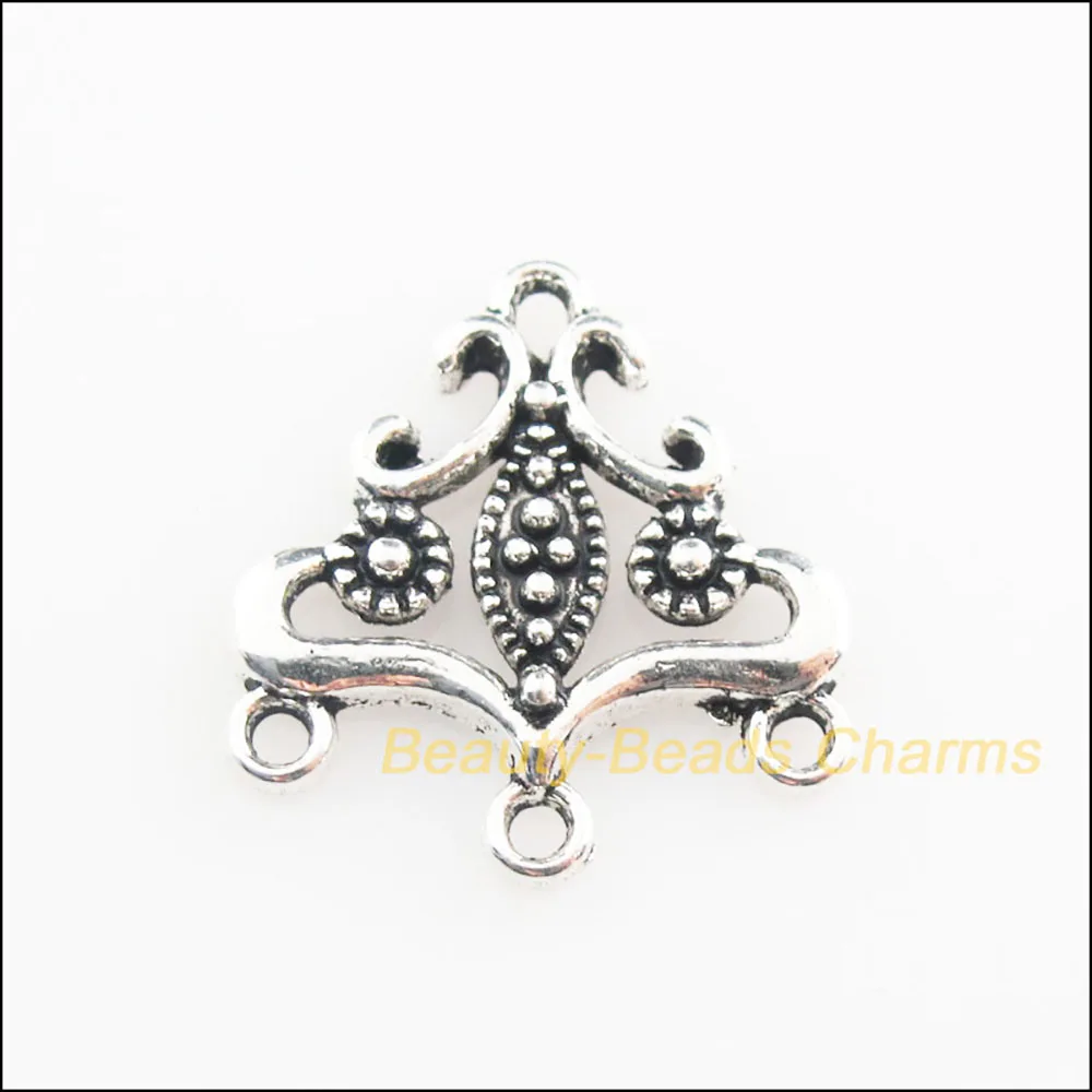 20 nowych złączy trójkątny kwiat tybetańskie srebrne kolorowe zawieszki 19,5x21mm