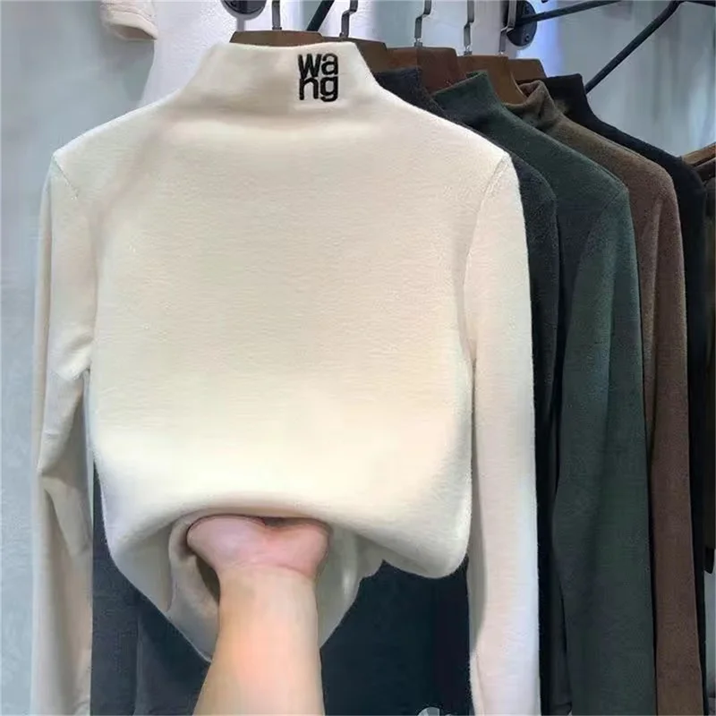 Women Half Turtleneck Women Shirts 2027 Tops Tshirt Embroidery Letter Long Sleeve Tees
