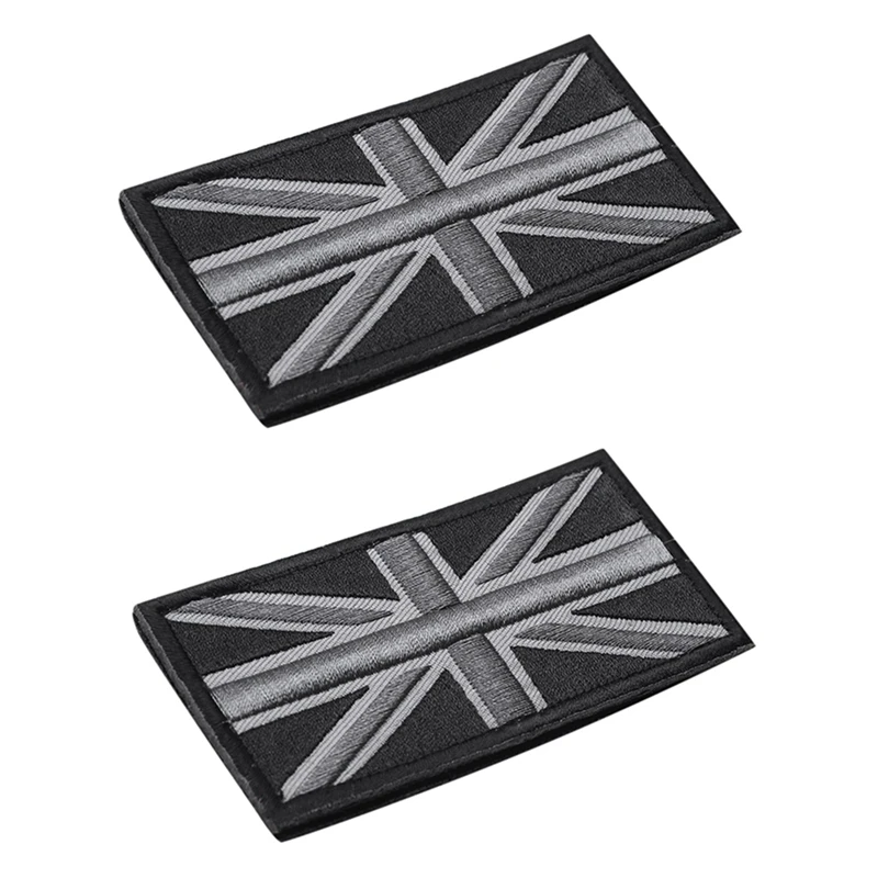 2X modna flaga Union Jack flaga UK naszywka z tyłu 10Cm X 5Cm nowa, (czarny/szary)