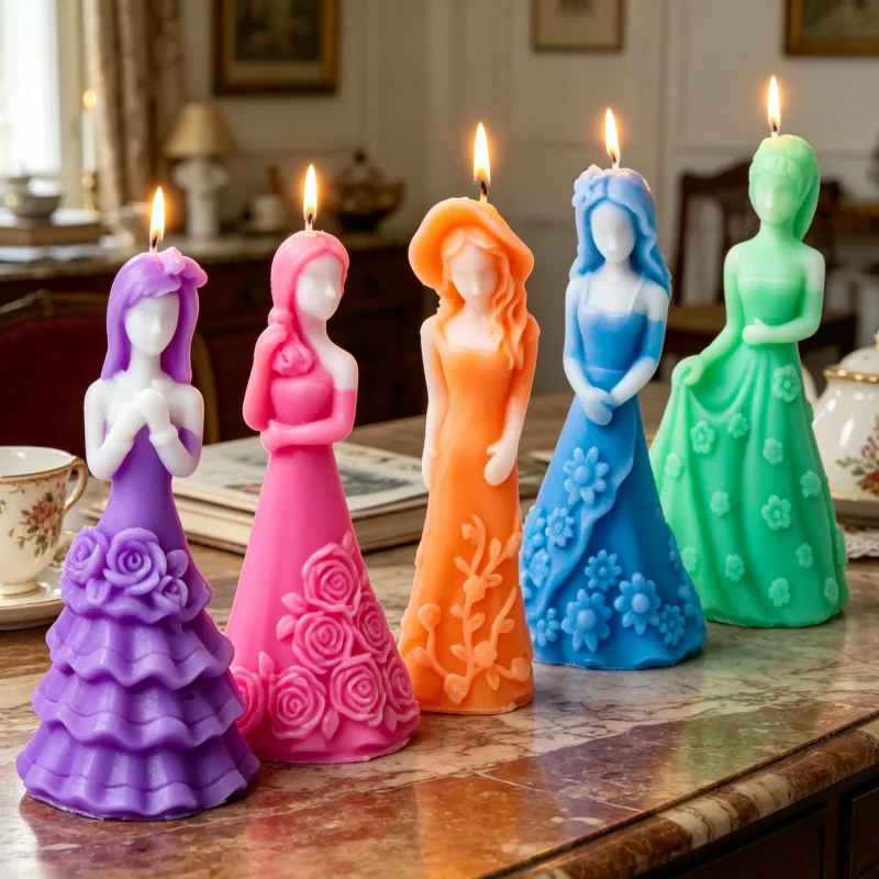 Brithday Gifts 3D Cute Princess Girl Silicone Candle Mold Vintage Floral Dress Doll Mold DIY Wax Soap Resin Plaster Craft Making