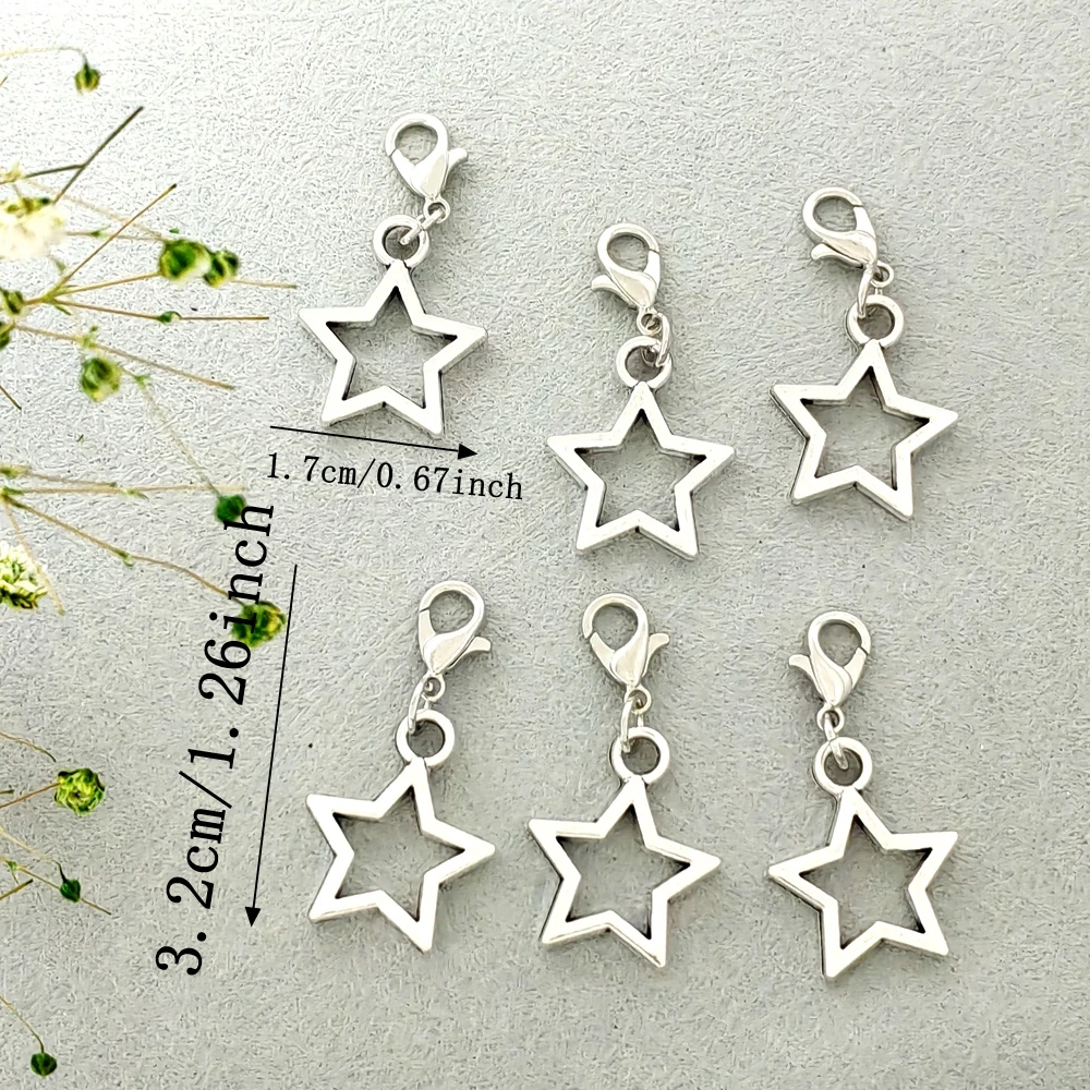 10 Stück hohle Stern-Schlüsselanhänger 32x17mm mit Karabinerverschluss, schwebende Glücksklee-Anhänger für DIY Schlüsselringe, Taschen, Schuhe – Detail 5