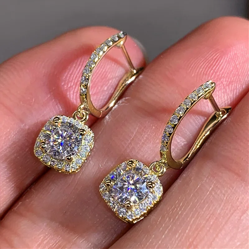 New Moissanite Fashion Square Pendant Earrings Bridal Engagement Wedding Jewelry Elegant Women  Premium Beautiful Gift