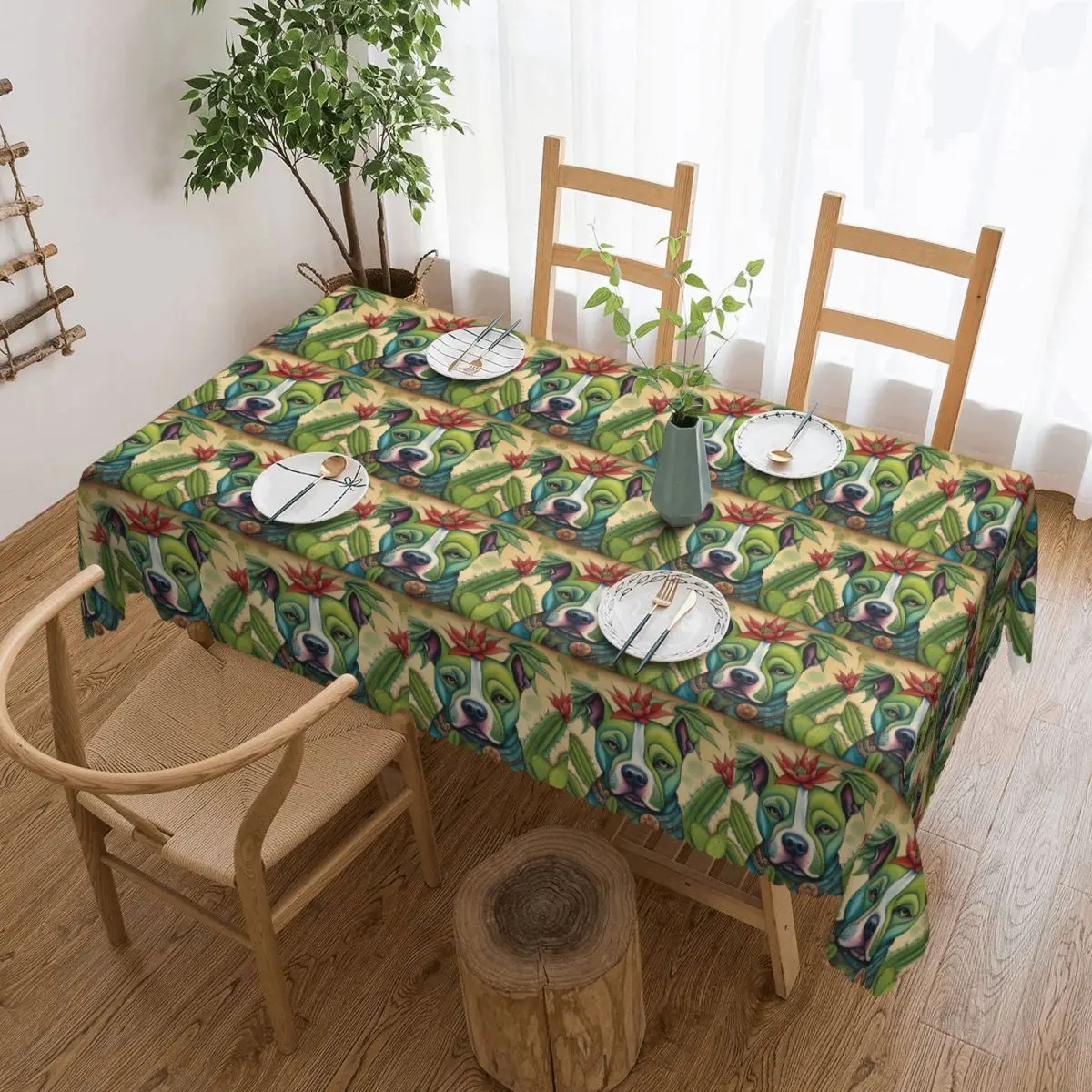 Pit Bull Prickly Portraits Tablecloth Restaurant Kitchen Rectangular Tablecloth Festival Party Tablecloth  Dining Table Cover