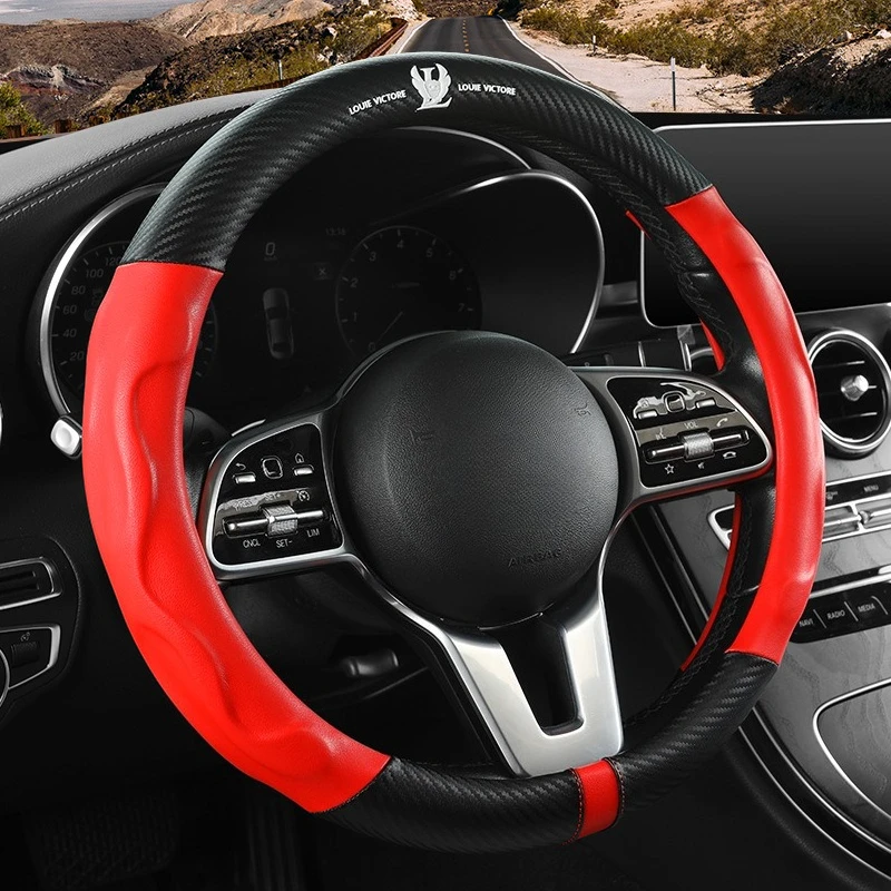 

Carbon Fiber Leather Car Steering Wheel Cover 38cm Universal Steering Wheel Cover Car Accessories O/D type Non Slip Handle Cover